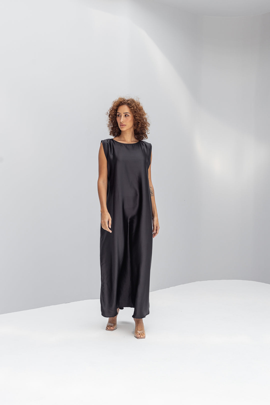 Black Satin Abaya Slip Dress Malikaat Black Satin Abaya Slip Dress Malikaat