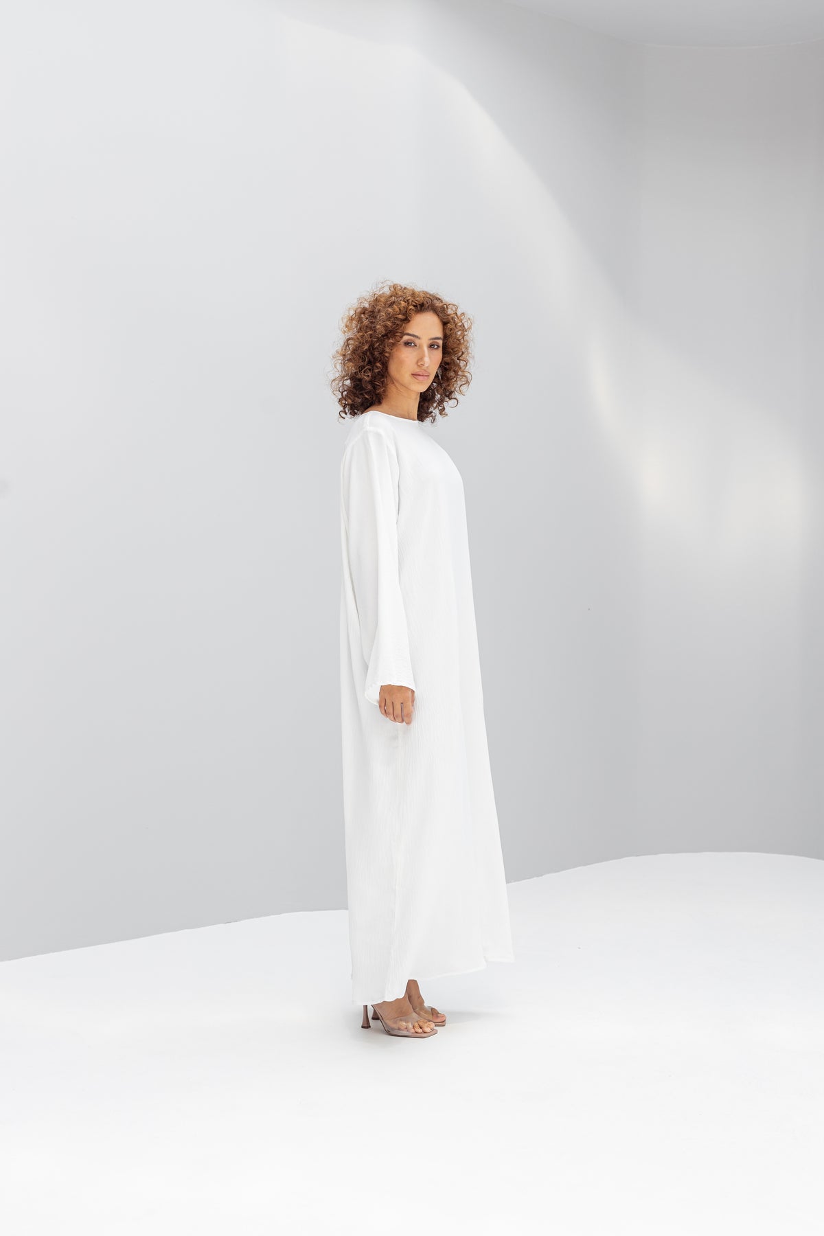 White Abaya Slip Dress Long Sleeve – Malikaat - Main Image