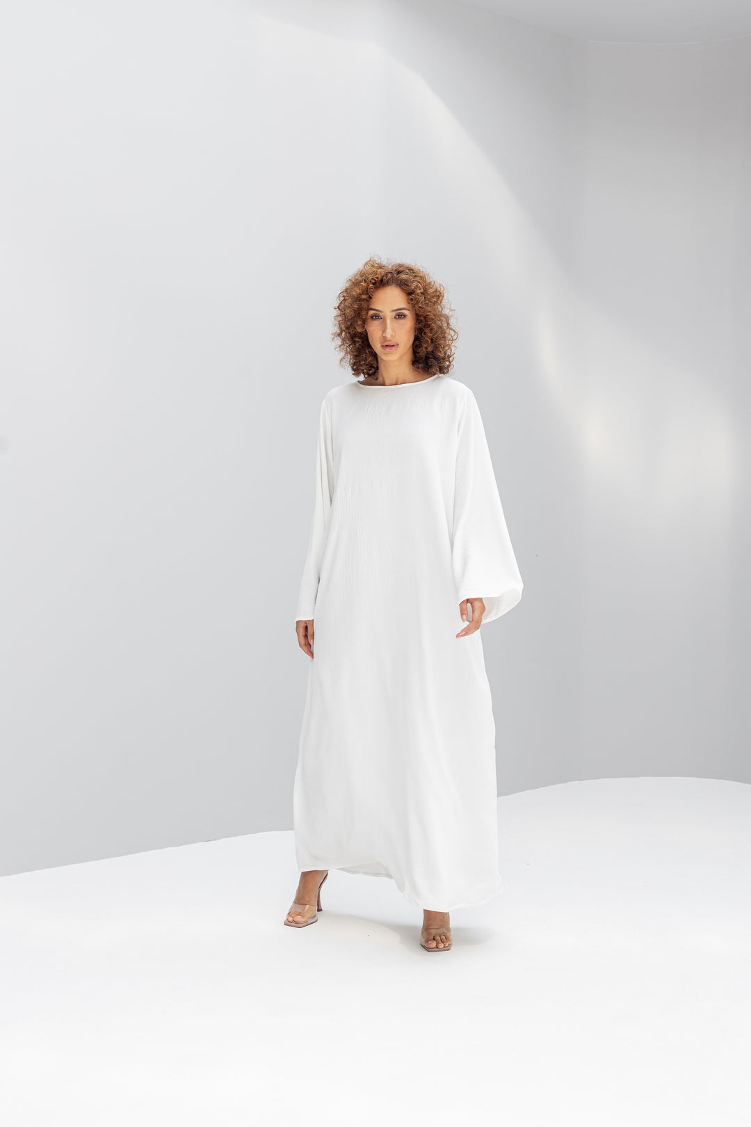 white long sleeve slip dress BASICbar White Long Sleeves Slip Dress / Classic Length