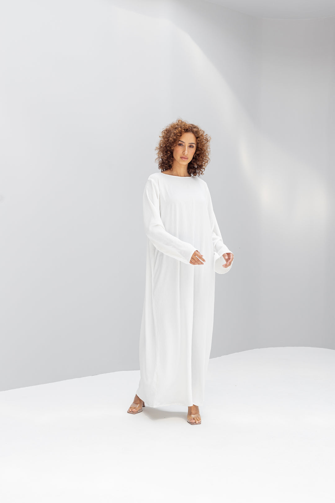 White Abaya Slip Dress Long Sleeve – Malikaat