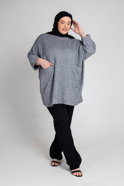 Grey Jumper Tunic Top - Plus Size