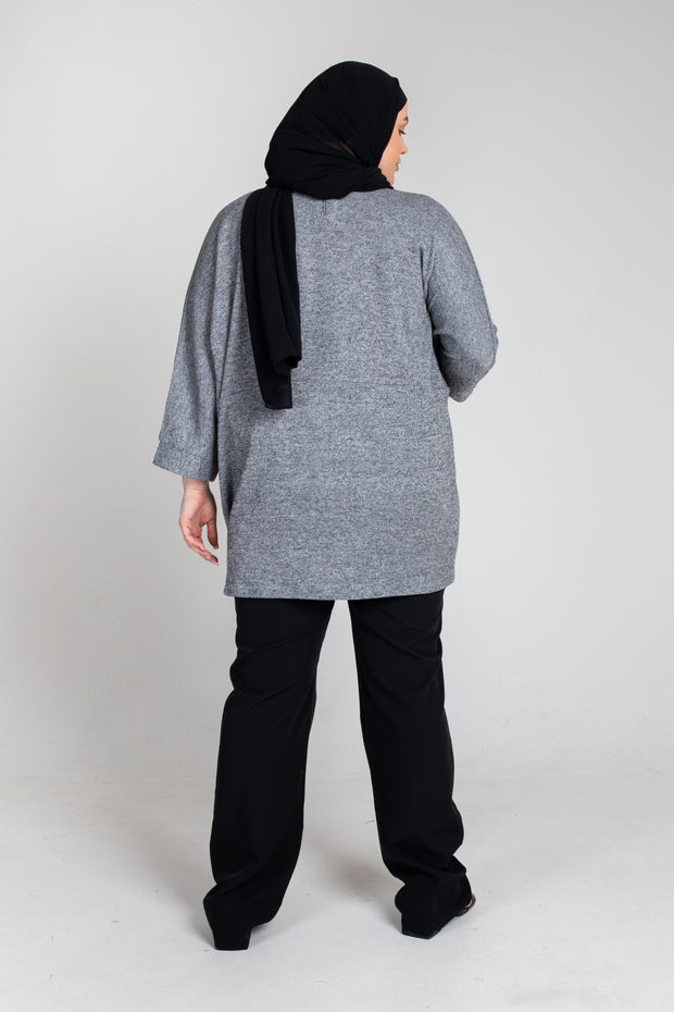 Grey Jumper Tunic Top - Plus Size