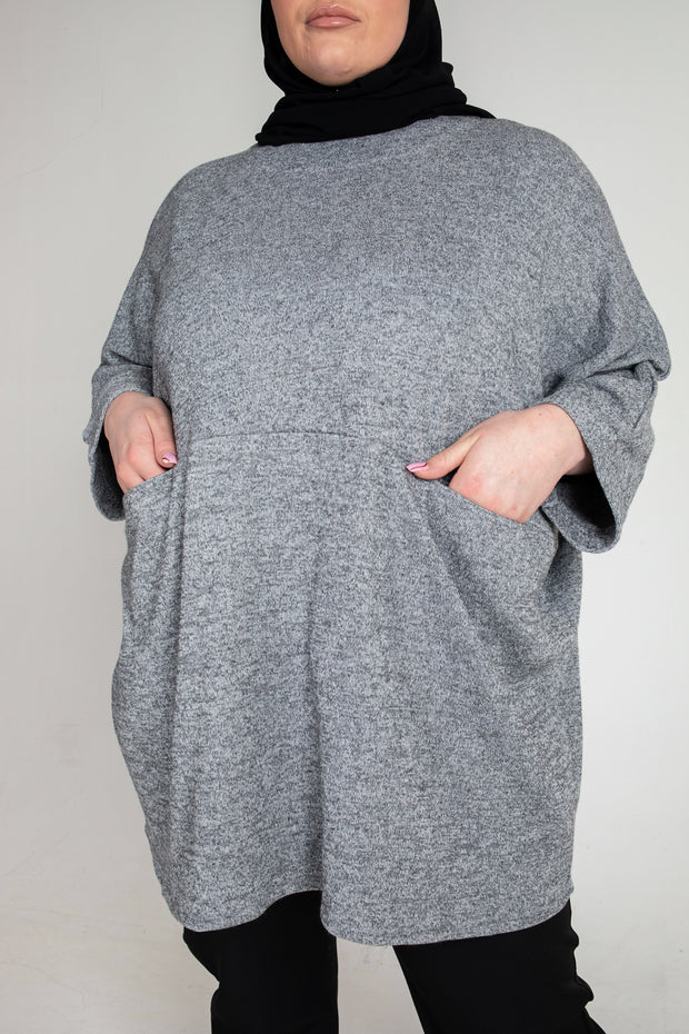 Grey Jumper Tunic Top - Plus Size