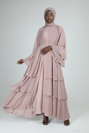 Nude Ruffle Abaya | 3 Piece Set