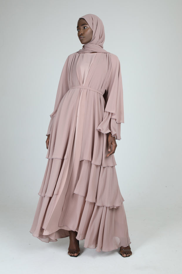 Nude Ruffle Abaya - Plus Size | 3 Piece Set