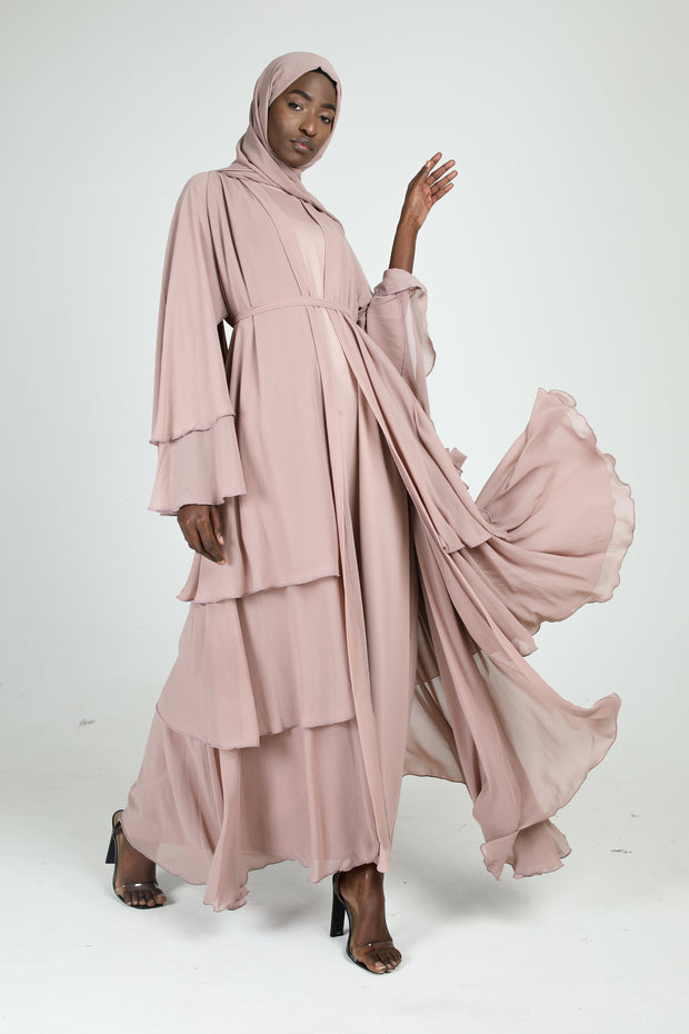 Nude Ruffle Abaya | 3 Piece Set