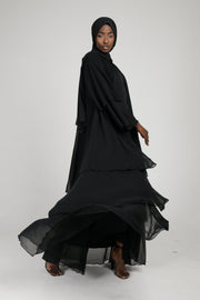 Noir Black Ruffle Abaya - Plus Size | 3 Piece Set