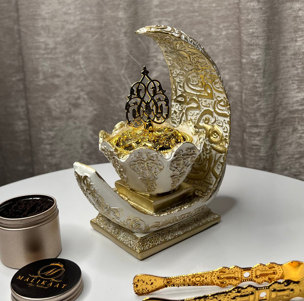 Malikaat Luxury Bakhoor Burner - White & Gold